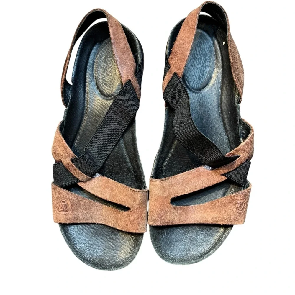 KEEN Sandals Womens Size 7 Brown Leather Slingback‎ Strappy Elastic Cork Footbed